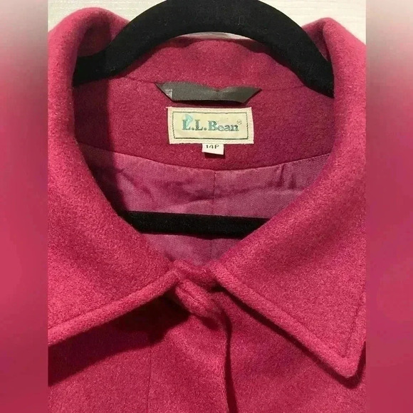 VTG L.L. Bean Cashmere Wool Lined Wine Blazer Pea Coat Button Down 80s Size 14P - Picture 2 of 11